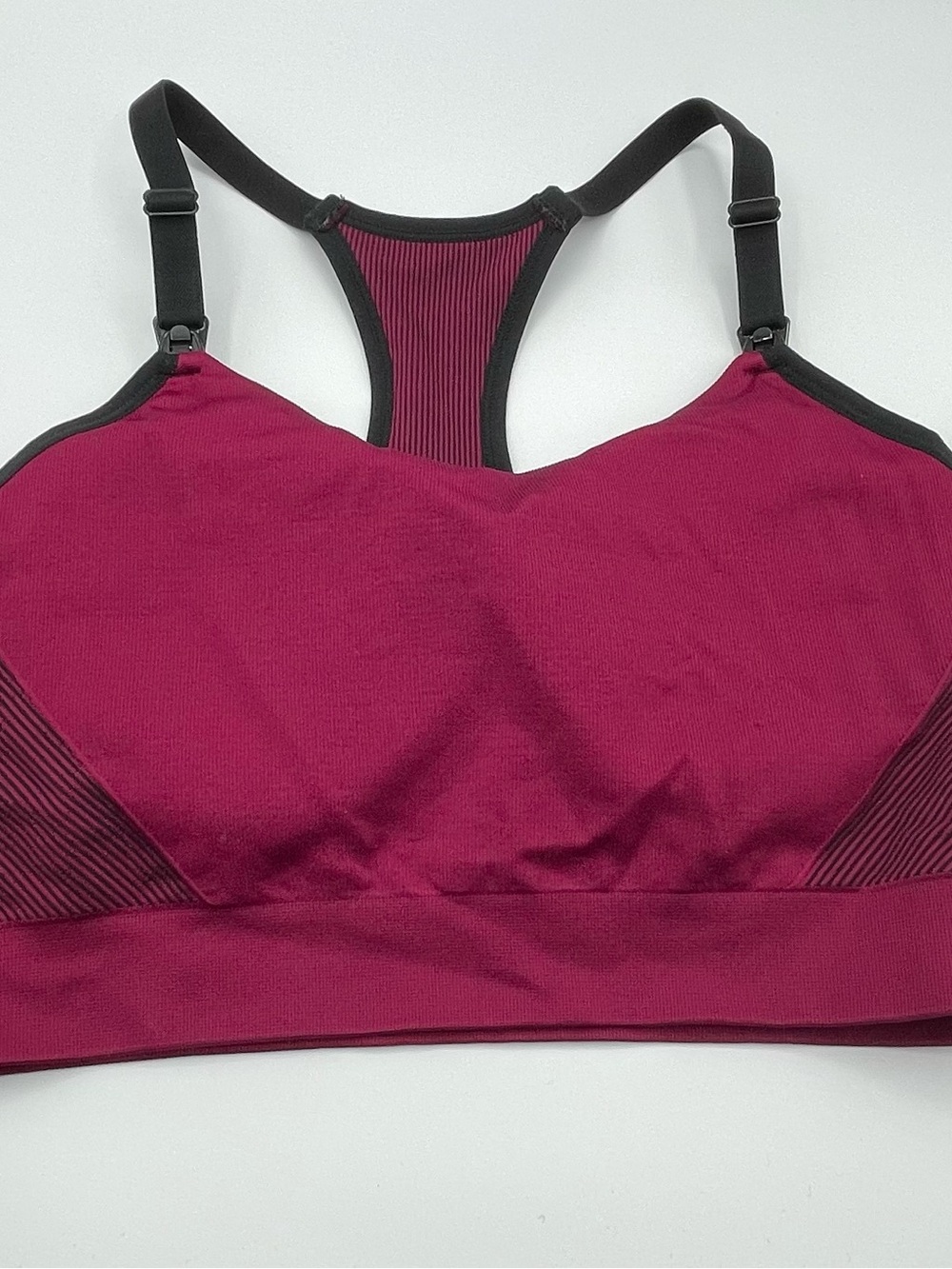 Auden Racerback Sports Bra in Deep Berry with Black Trim